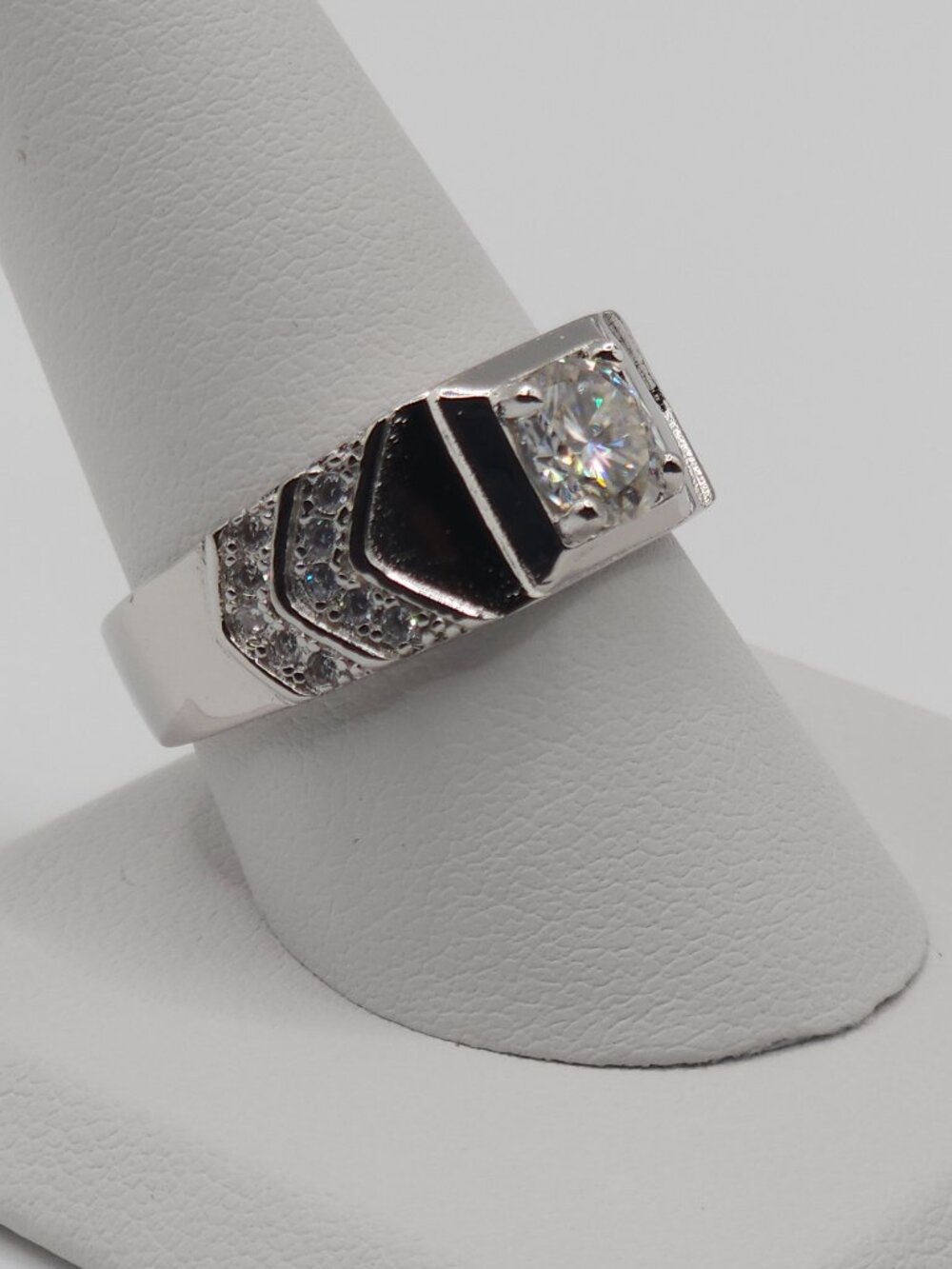 925 Sterling Silver 1ct Moissanite Men Signet Ring Size 10 GRA Certified - Picture 3 of 6